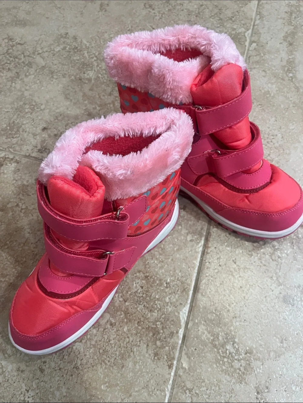 Rugged Bear Kids' Pink Velcro Insulated Snow Boots with Hearts